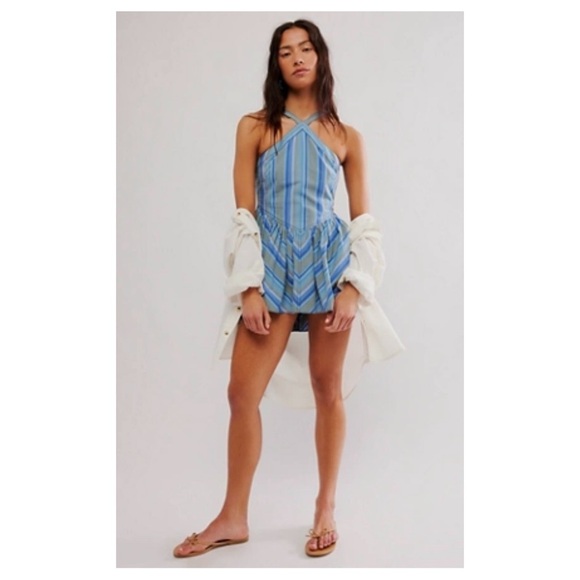 Free People | Beachy Summer Striped Erin Halter Tunic Top Dress | M - Picture 1 of 14